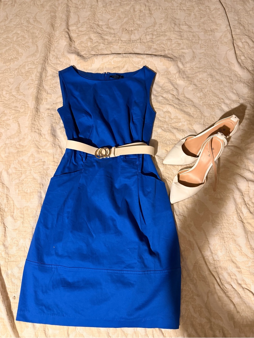 Sleeveless Royal Blue Sheath Dress with Belt